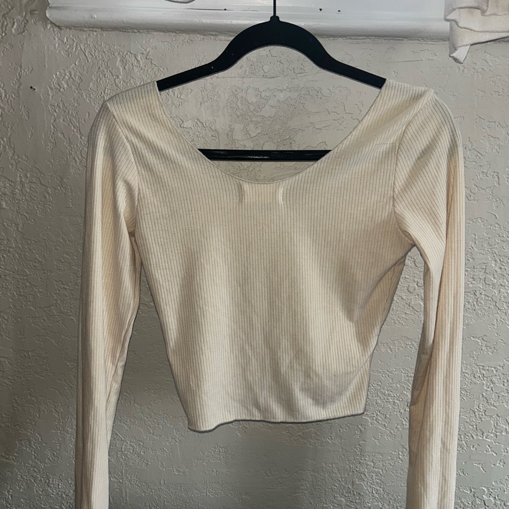 Cream Ribbed Crop Top - Picture 4 of 5